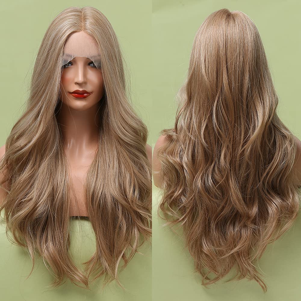 Ash Gray Blonde Wavy Middle Part Lace Wigs