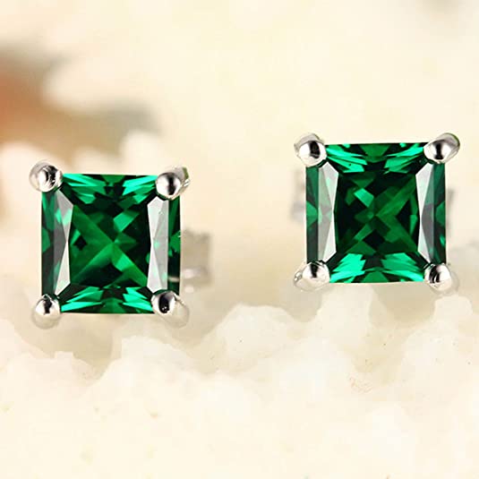 3.00 carats 925 Sterling Silver Emarald Stud Earrings