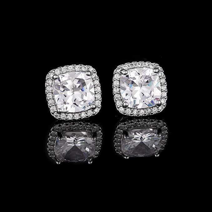 White Gold 10MM Halo Stud Earrings