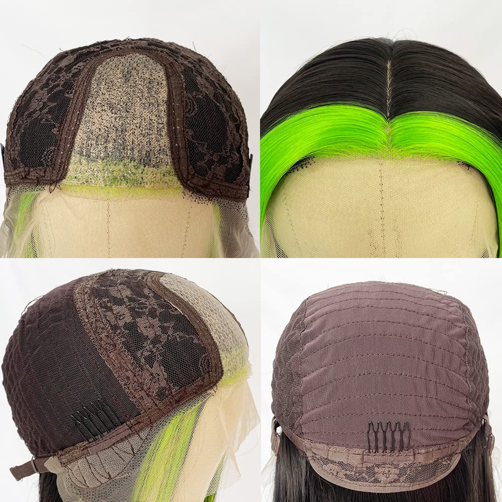 Fluorescent Green Highlights Light Yaki hair wig,black green hair ombre,black to neon green ombre hair,Neon Green Hair,green highlight hair,wig hairstyles ideas black women,greenhair,splithair,green highlights in black hair, green and black long hair ,green highlights straight wig,light green wig