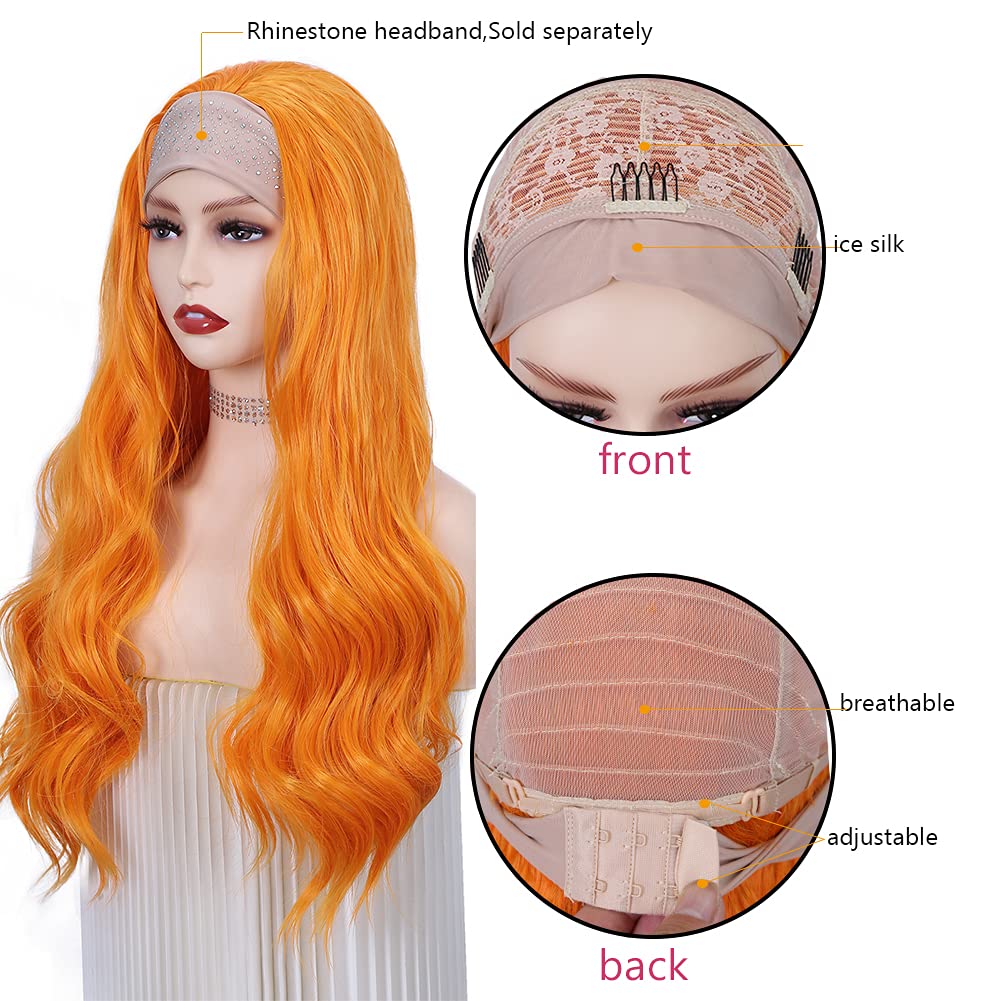 Orange Headband Wig Deep Wave HeadBand Wig Long wavy Wigs Long Curly Wavy Hair Wigs