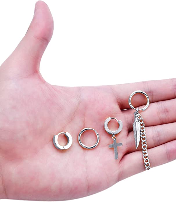 Silver Stainless Steel Cross Hoop Earrings