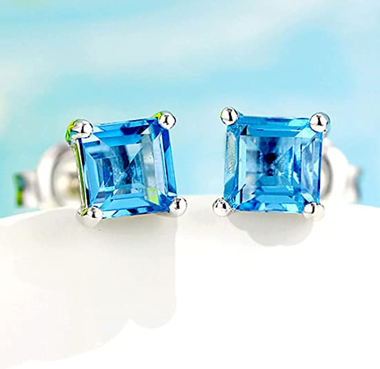 925 Sterling Silver 18k White Gold Plated 1.6ct Square Ruby Sapphire Emarald Stud Earrings