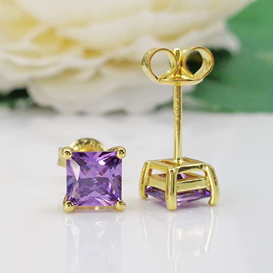 18k White Gold Plated Created Amethyst Stud Earrings