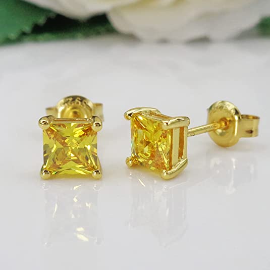 Yellow Citrine 18k Gold Plated Stud Earrings