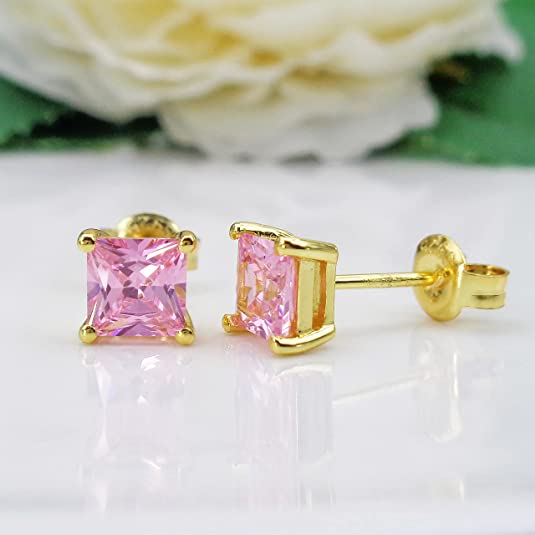 18k Gold Plated Pink Topaz Stud Earring