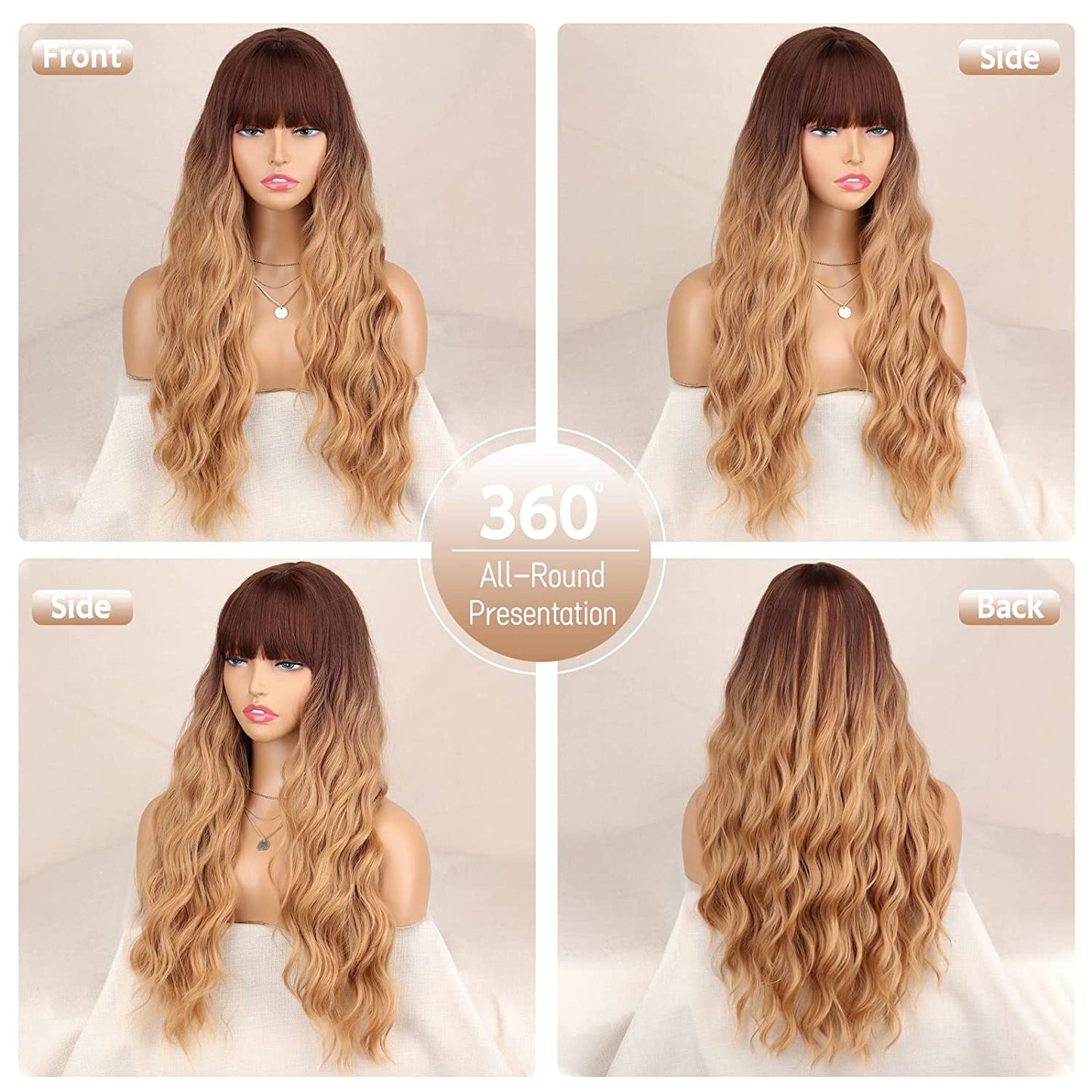 Long Blonde Wavy Wigs With Bangs for Women
