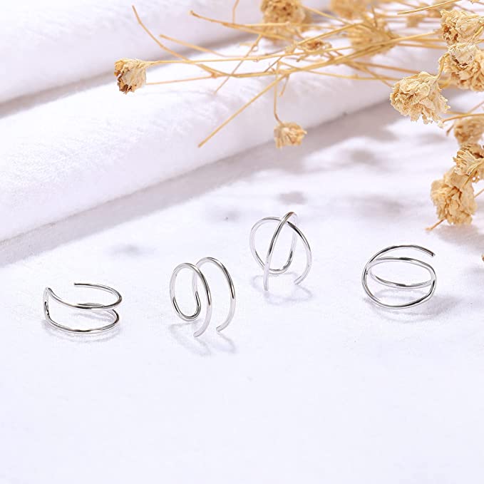 4Pcs Silver Cartilage Earrings Set