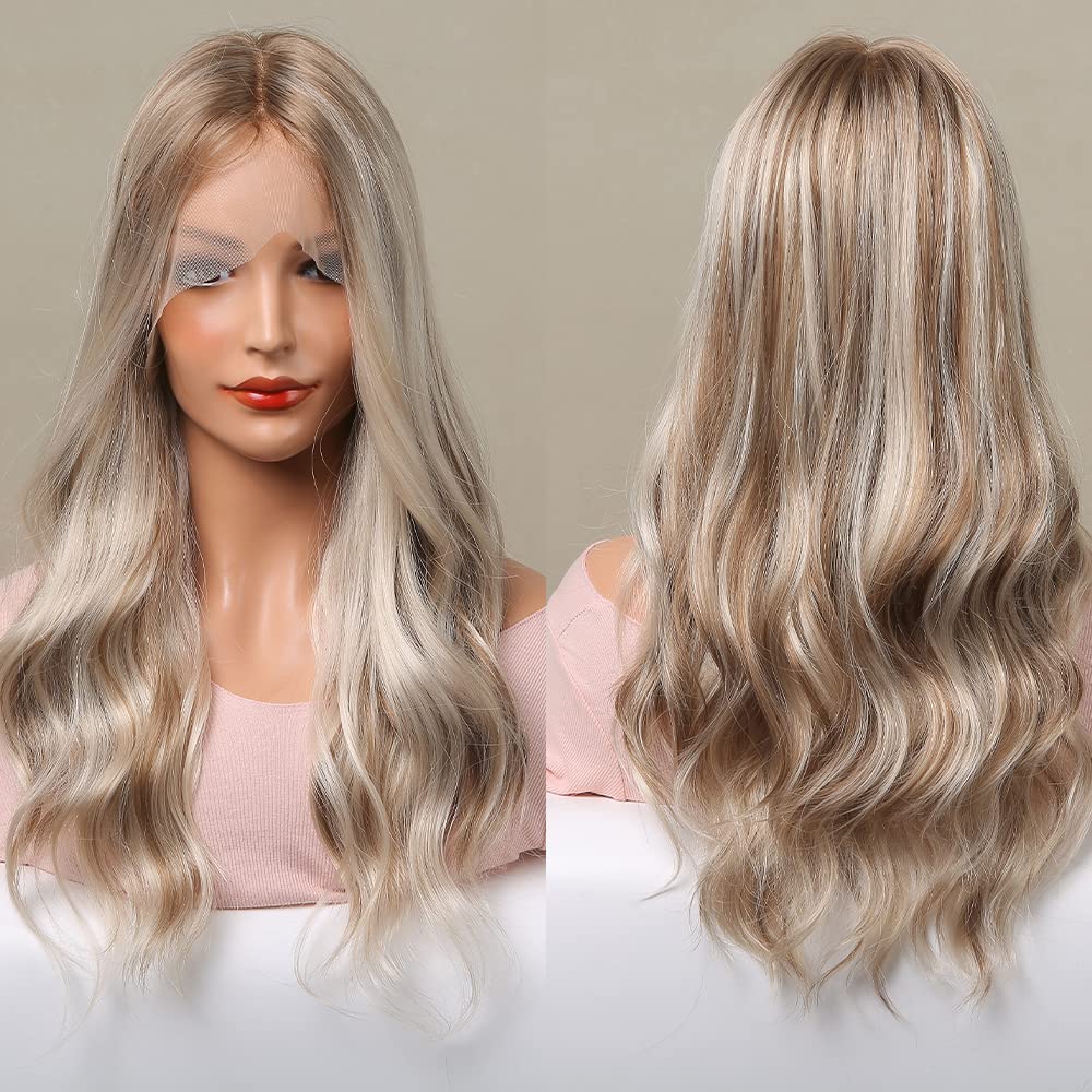 Blonde Highlight Wavy Middle Part Lace Wigs