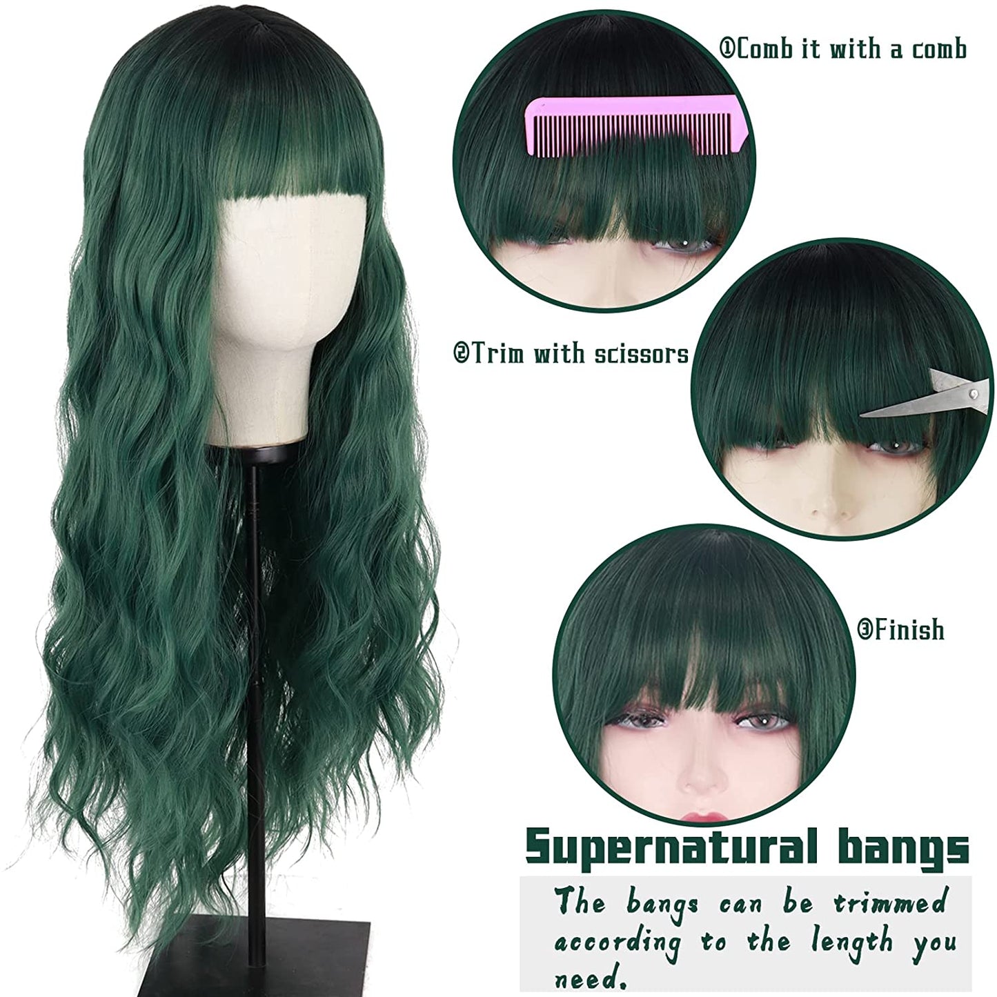Long Middle Part Wavy Wig with Bangs