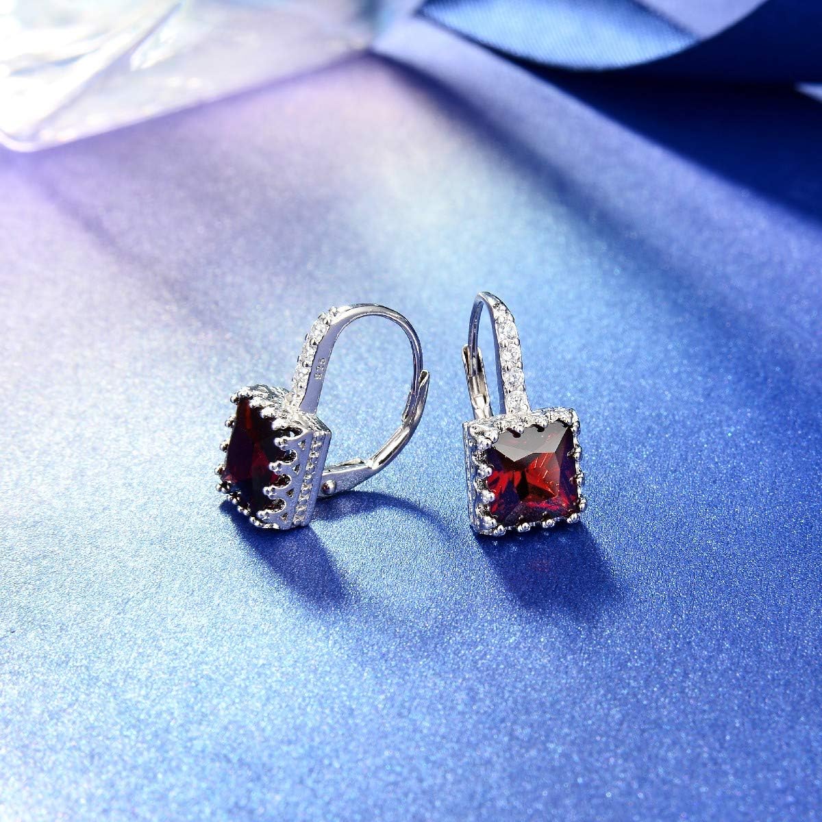 Garnet Princess Cut 925 Silver Earrings for Women