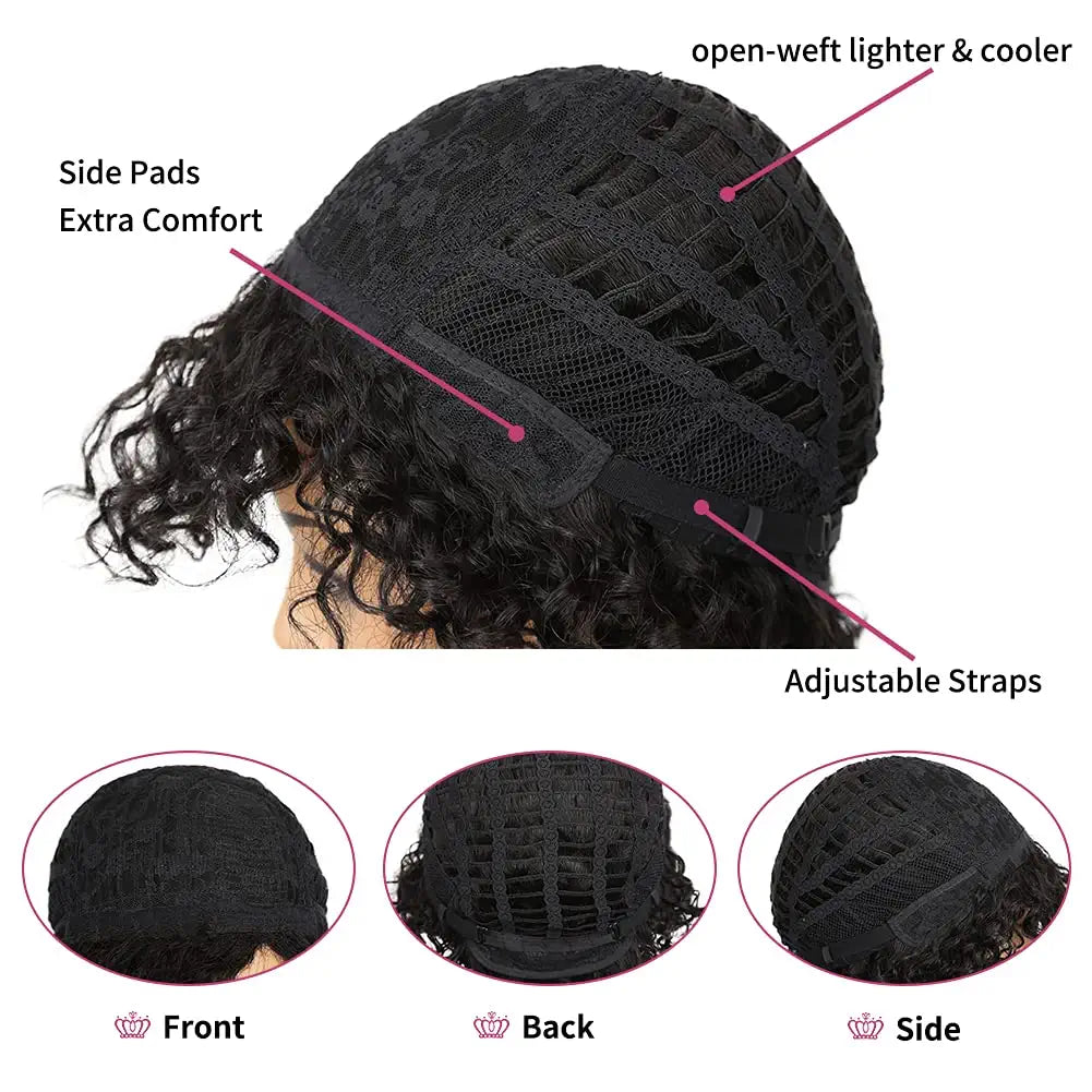 Black Side Part Pixie Cut Bob Human Hair Wigs