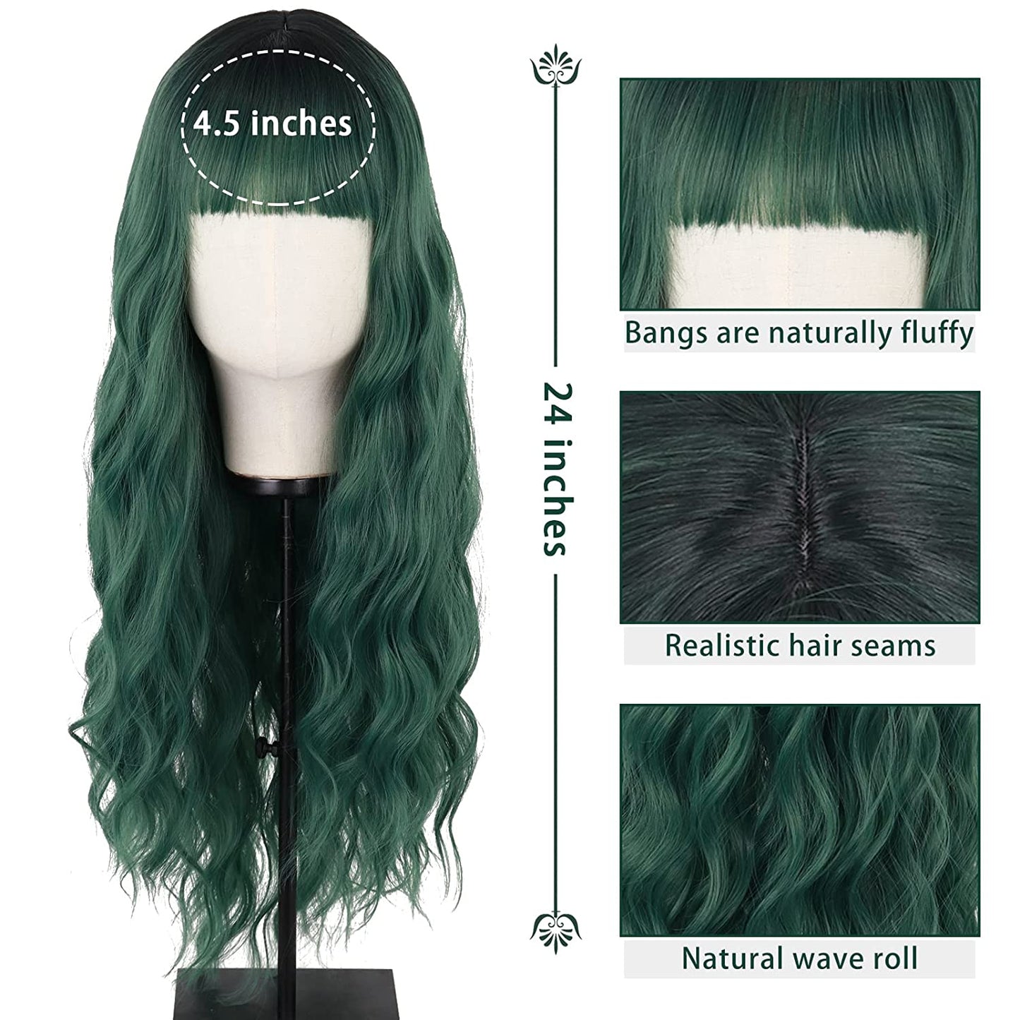 Long Middle Part Wavy Wig with Bangs