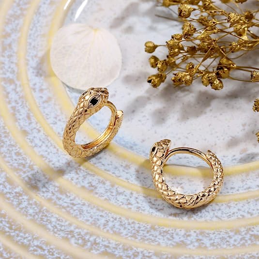 Snake Gold Huggie Hoop Earrings