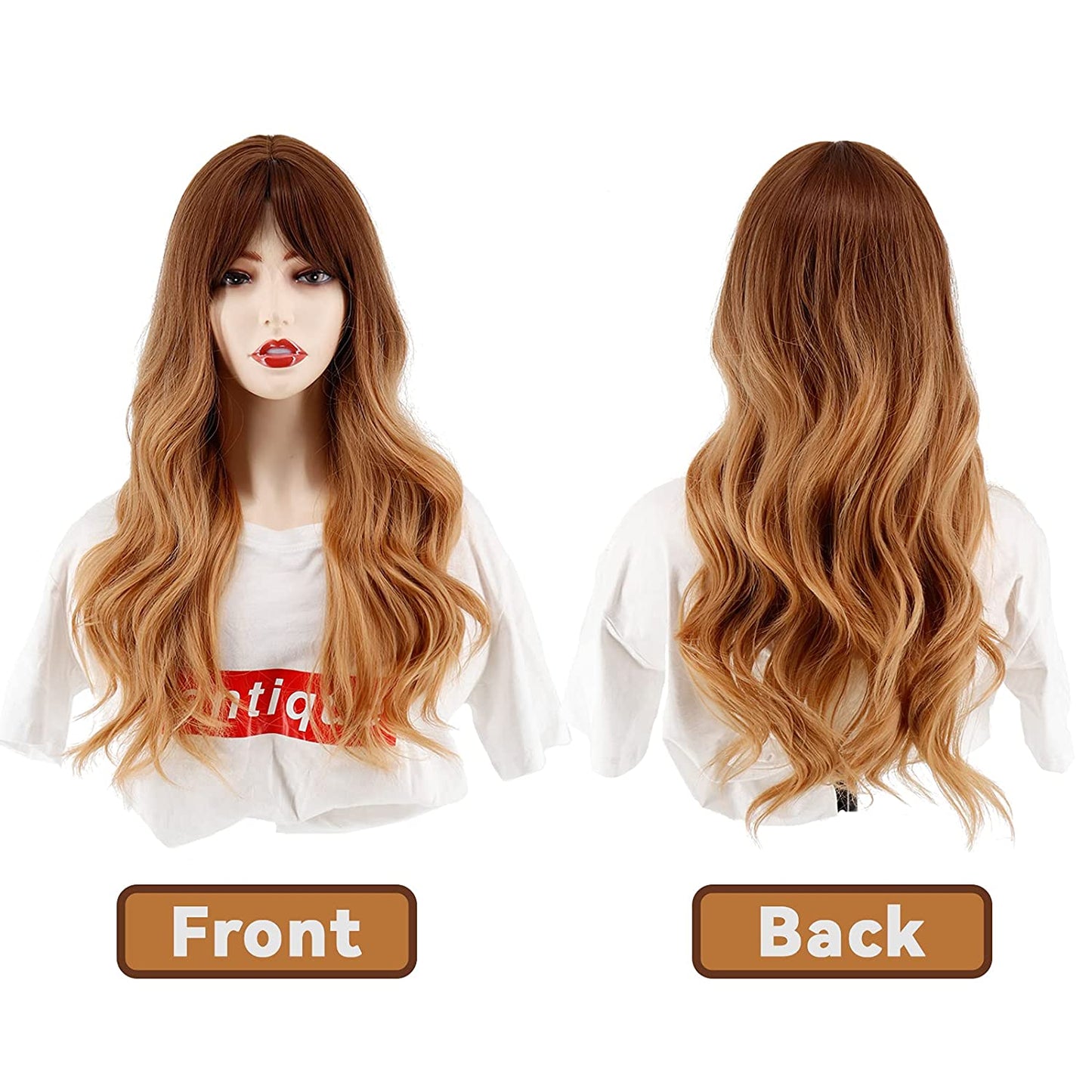 Long Blonde Wavy Wigs With Bangs for Women