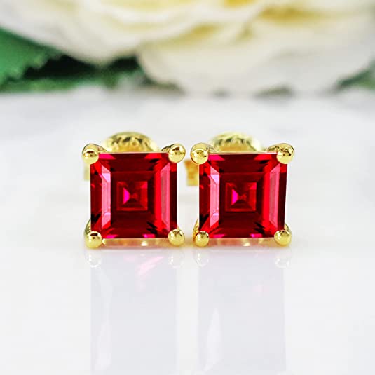 Gold Plated Ruby Red Stud Earrings