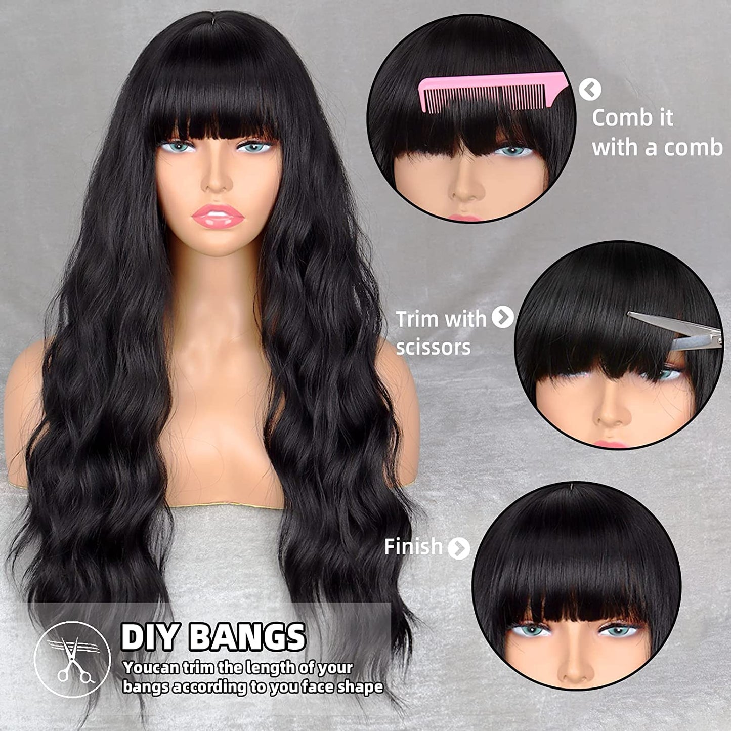 Long Wavy Wig With Bangs