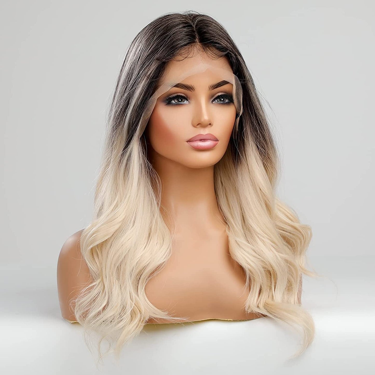 Black Roots Blonde Wavy Lace Front Wig