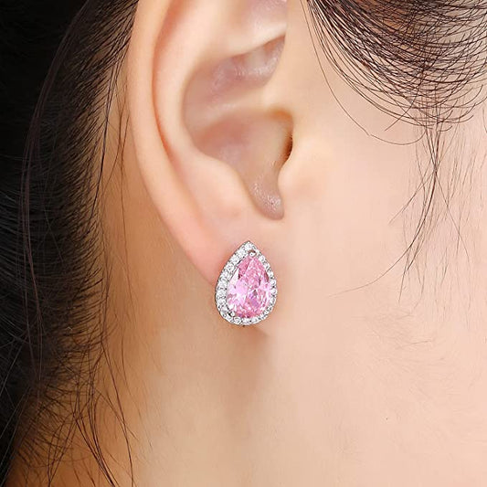 Teardrop Halo Stud Earrings For Women & Girls