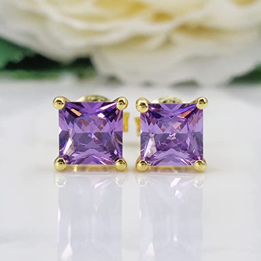18k White Gold Plated Created Amethyst Stud Earrings