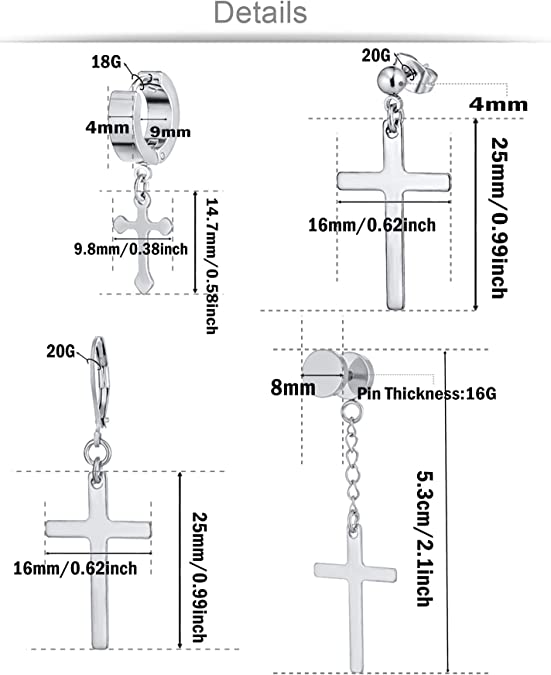 Stainless Steel Cross Dangle Earrings