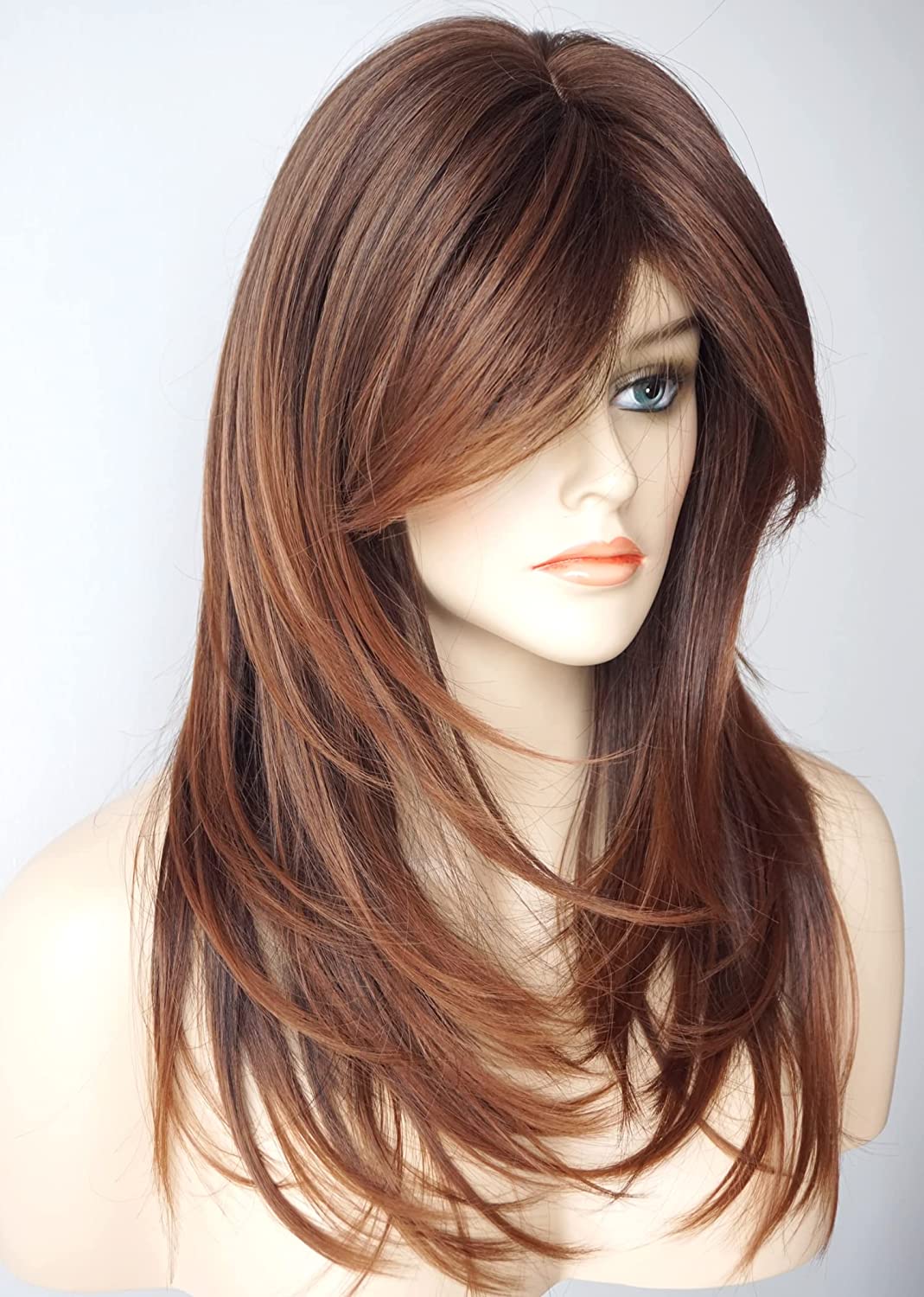 Ash Blonde Highlight Full Wig With Bangs