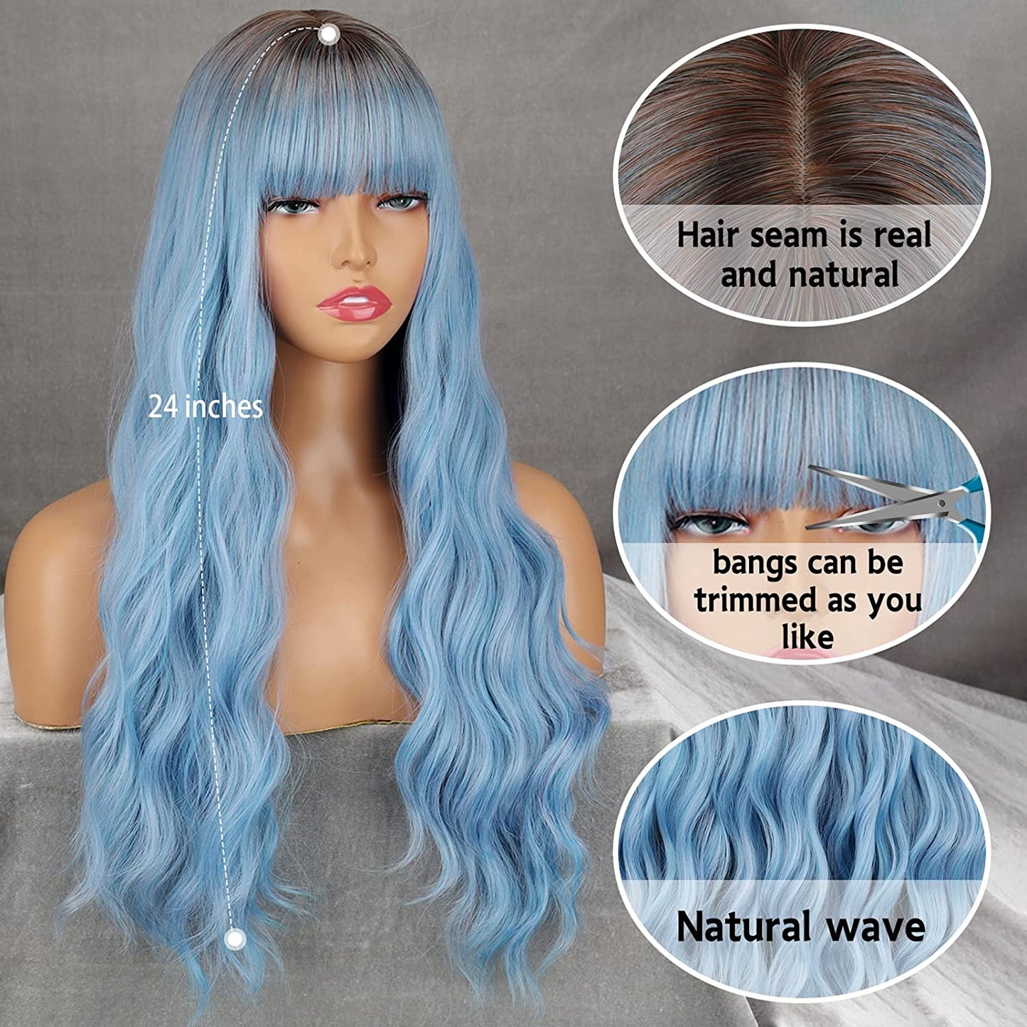 Long Middle Part Wavy Wig with Bangs