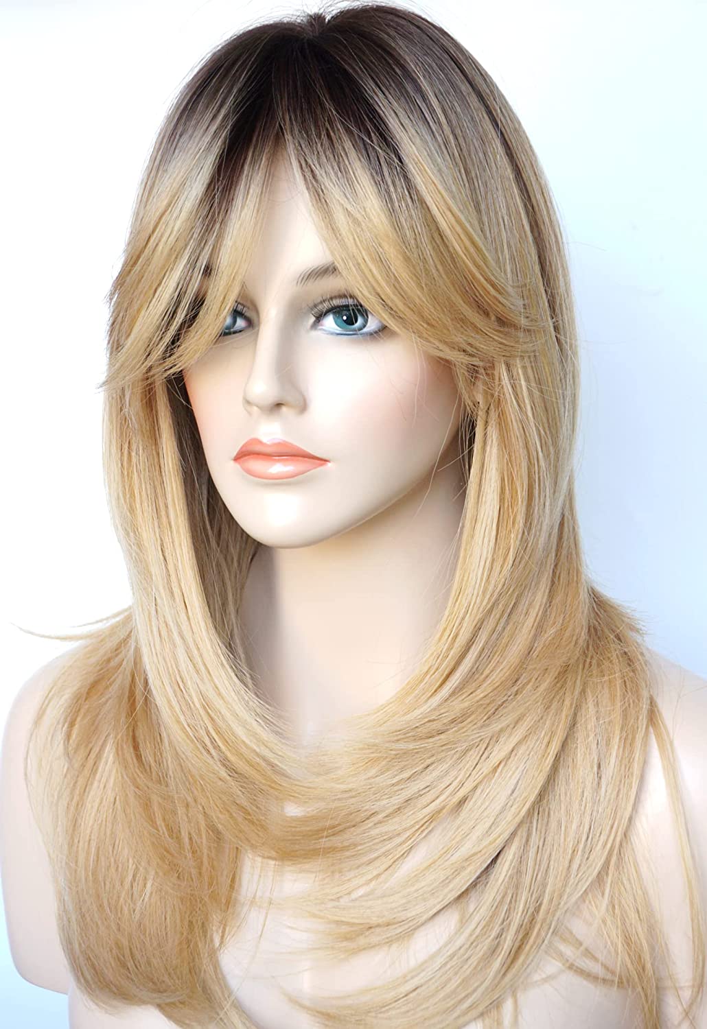 Blonde with Dark Root Long Layered Shoulder Length Wig