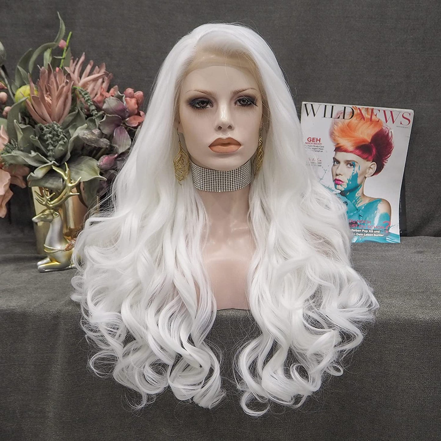 White Long Body Wavy Lace Front Wig