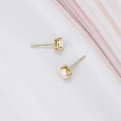 18K Gold Plated Earrings - Opal Solitaire Gemstone Earrings