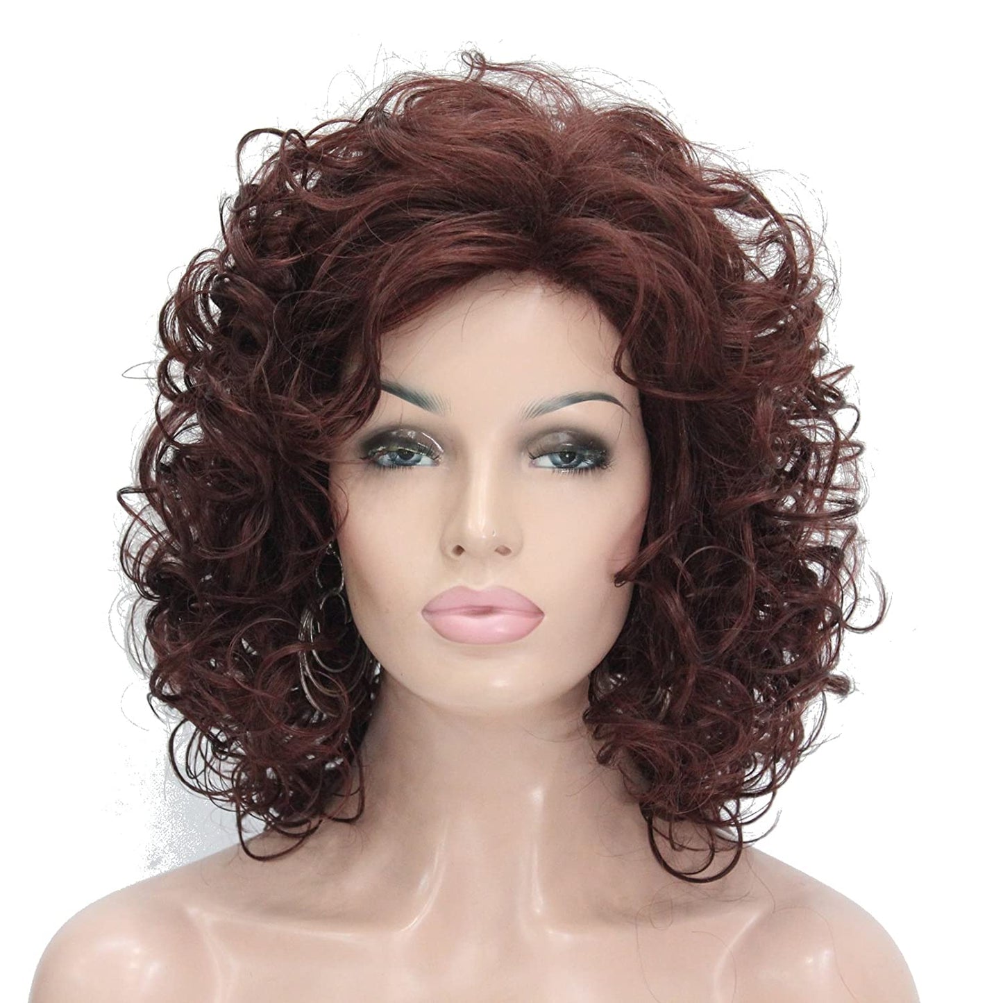 Short Curly Layered Dark Auburn Wigs