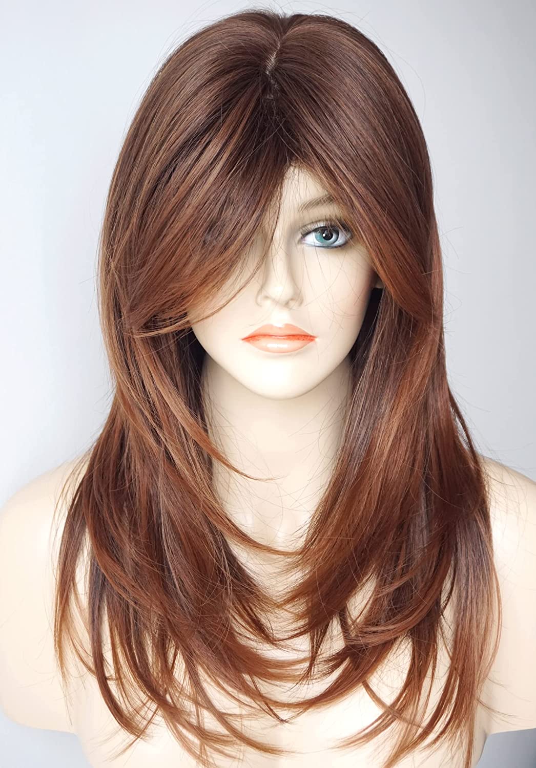 Ash Blonde Highlight Full Wig With Bangs