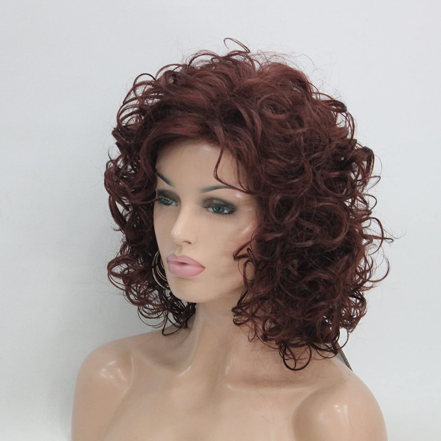 Short Curly Layered Dark Auburn Wigs