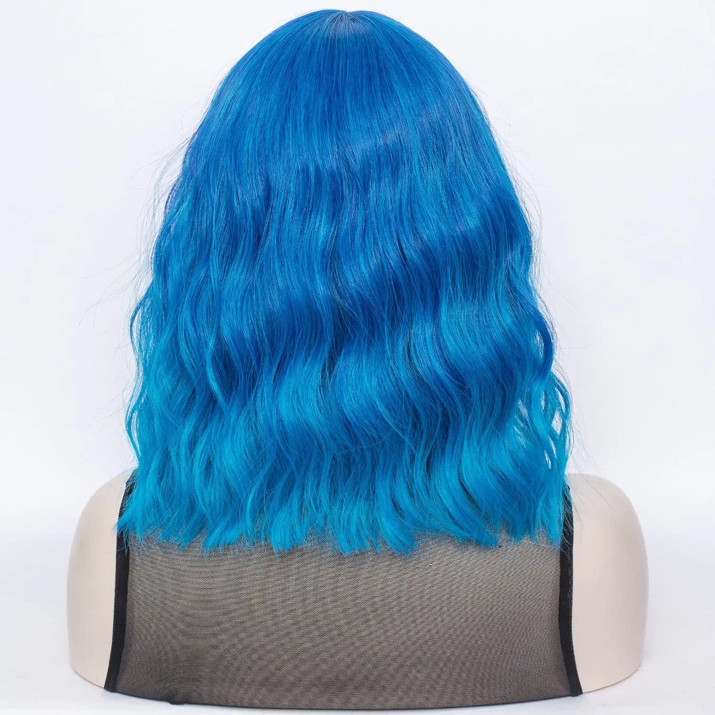 Teal Blue Short Bob Wavy Hair Wig with Bangs