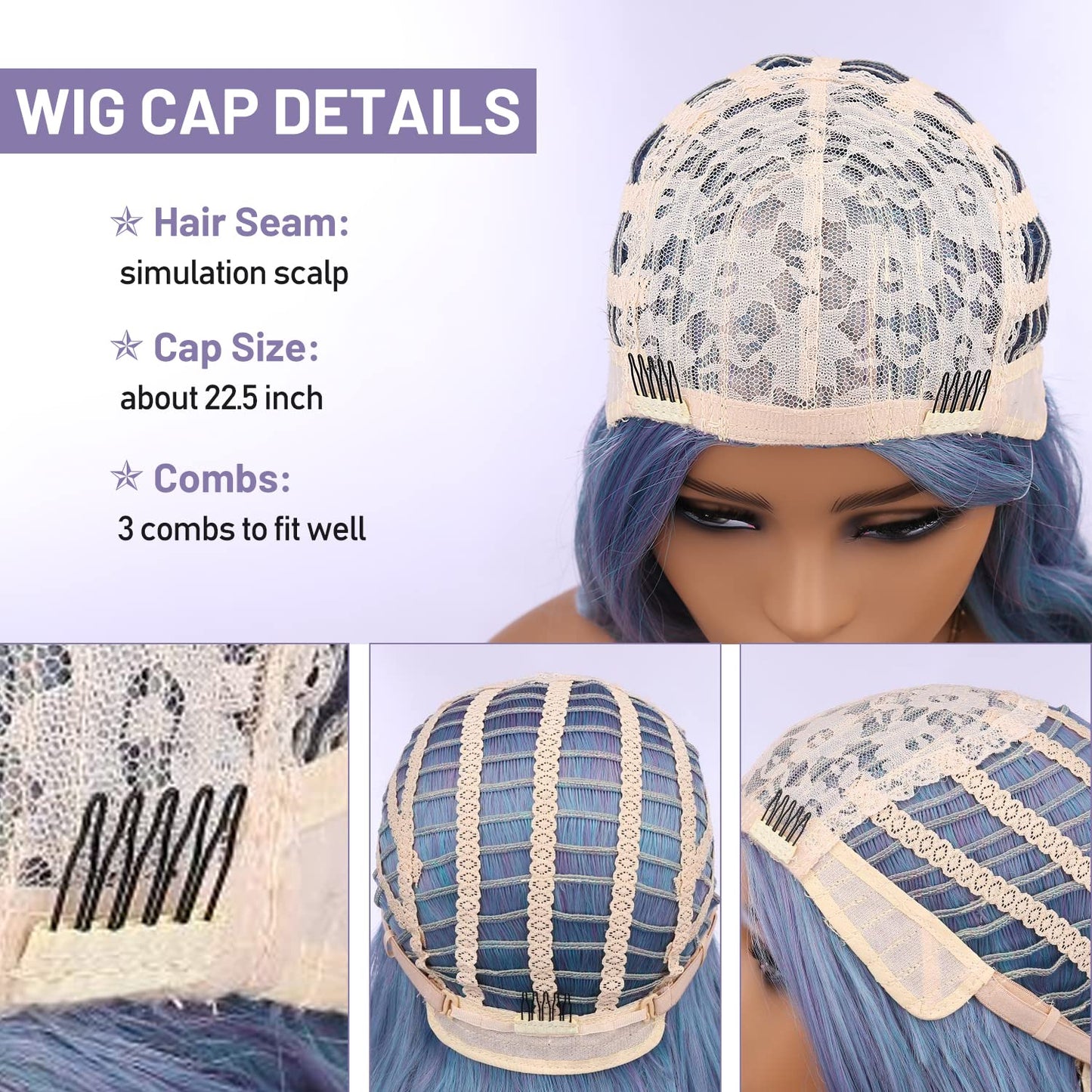 Ombre Rainbow Blue Curly Wigs