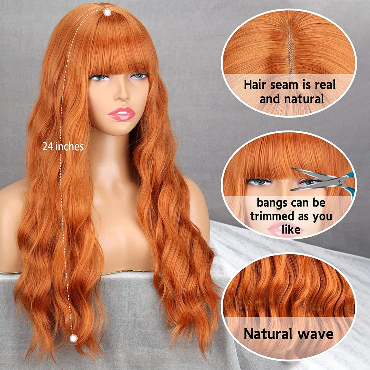 Long Middle Part Wavy Wig with Bangs