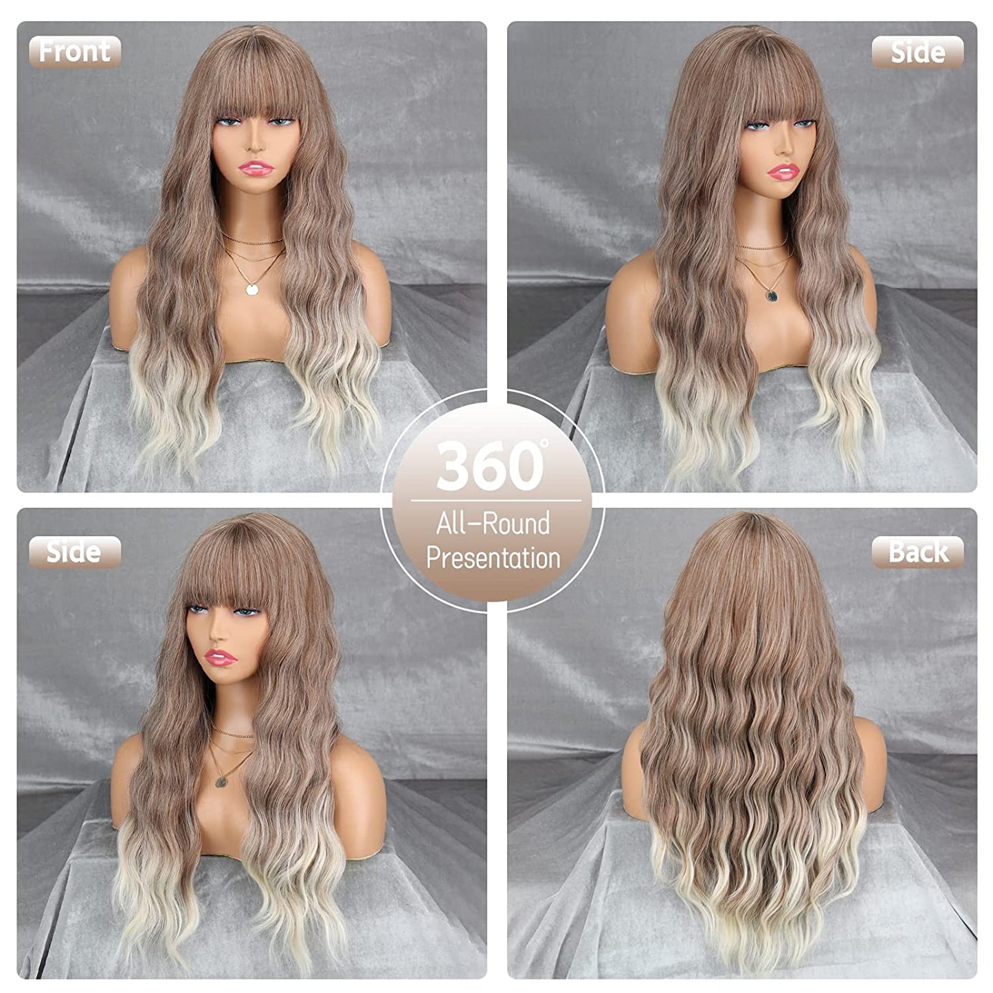 Long Blonde Wavy Wigs With Bangs for Women