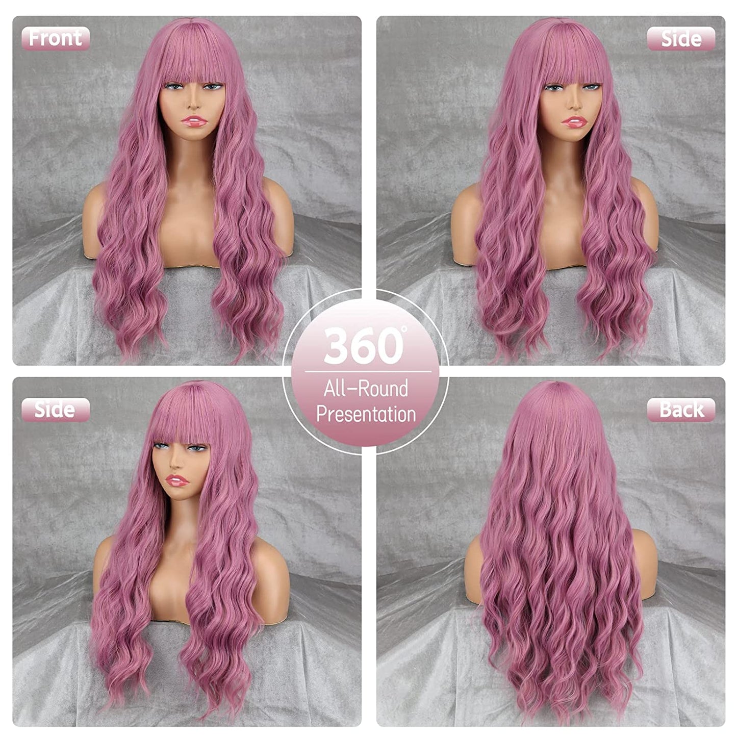 Purple Wig with Bangs,Long Lacender Bangs Wigs