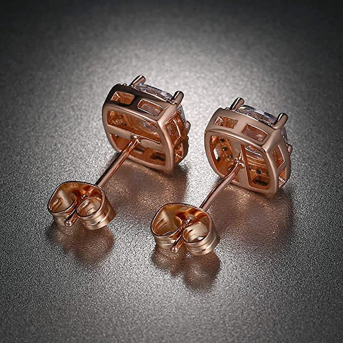 18K Rose Gold Cubic Stud Earring