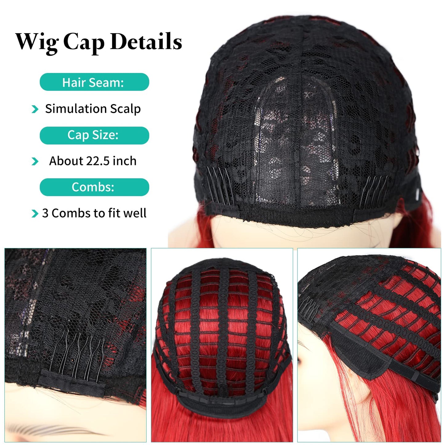 Long Black Roots Red Wavy Wig for Women