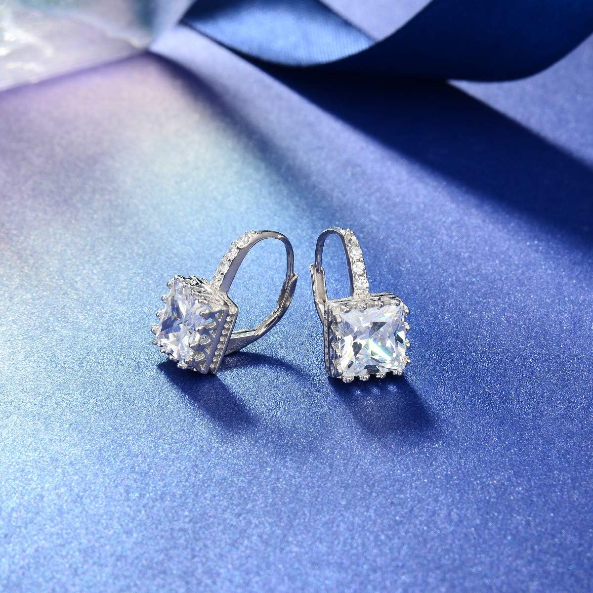 CZ Princess Cut 925 Silver Earrings for Women
