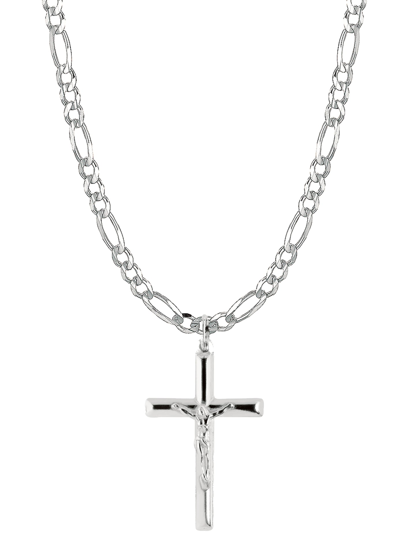 Genuine 925 Sterling Silver Italian Shiny Crucifix Cross 5mm Link Chain Hypoallergenic and Nickle free