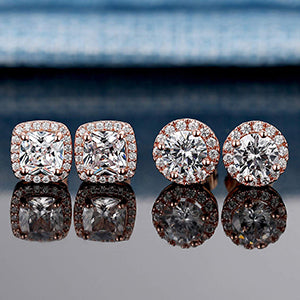 18K Rose Gold Plated Diamond Halo Stud Earrings