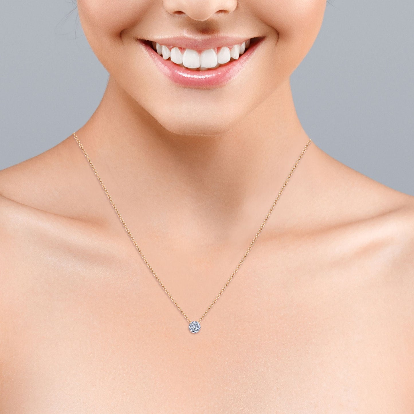1 Carat Round Cut Real Moissanite Solitaire Pendant Necklace in 18k Rose Gold Over Silver