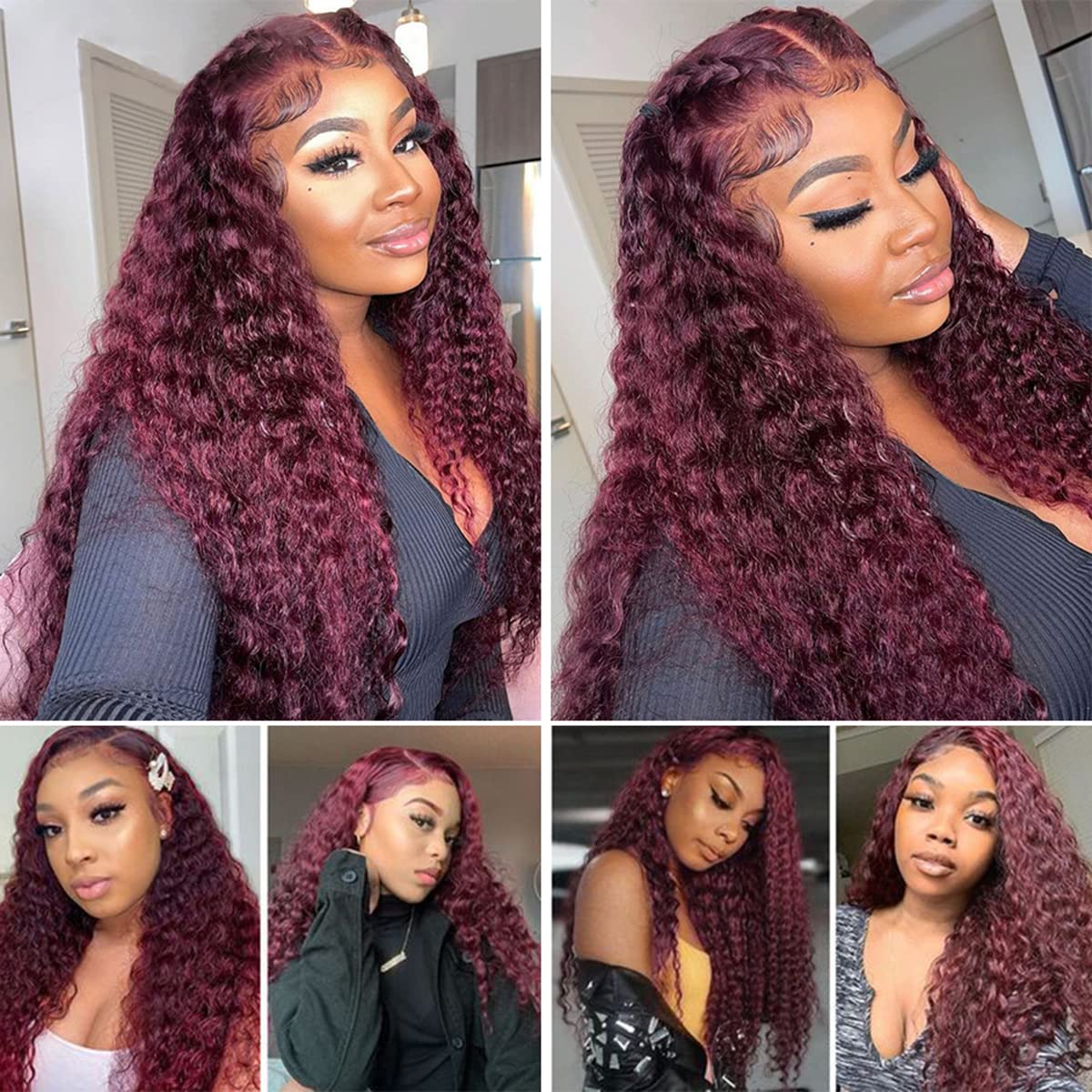 Deep Wave 99J Burgundy 13x4 Lace Front Human Hair Red Wigs