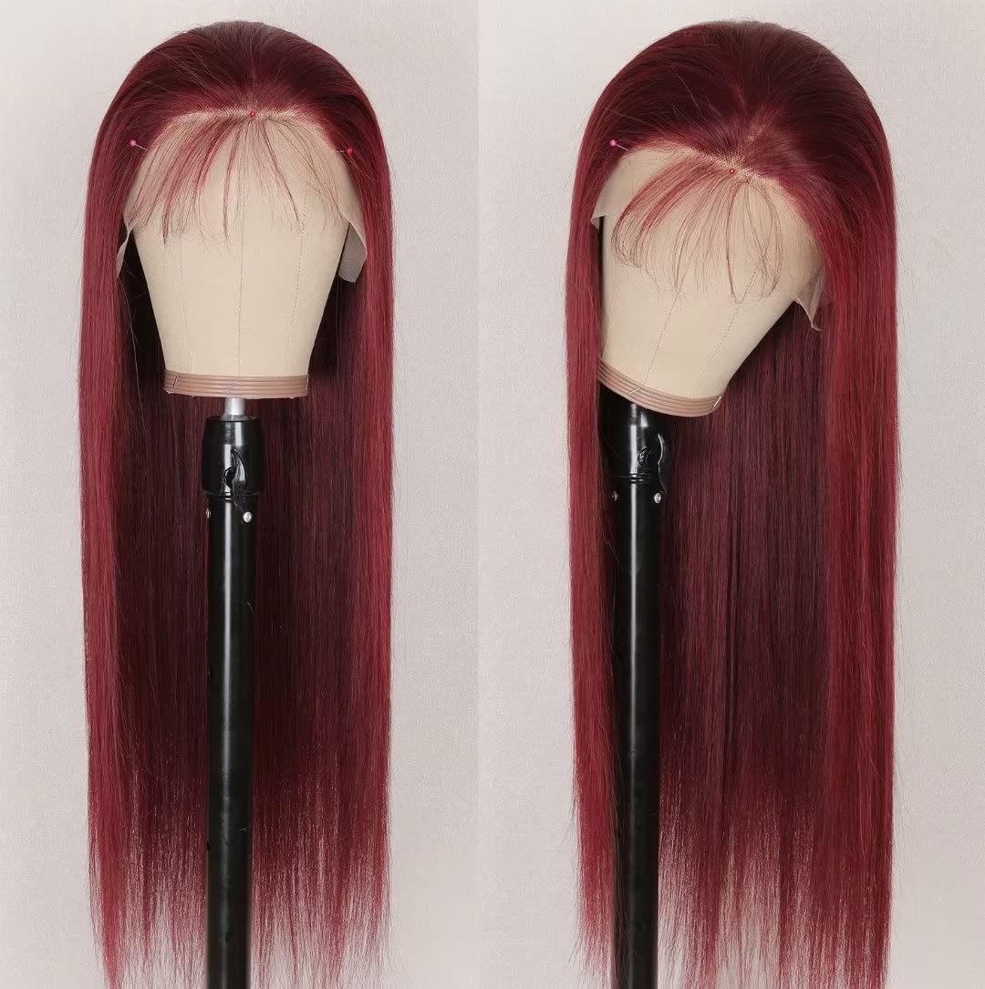 Burgundy-Lace-Front-Wigs-Human-Hair-Straight-99j-13x4-Hd-Transparent-Lace-Front-Wig-Red-Wigs 99j Burgundy Lace Front Wigs Human Hair Pre Plucked 13x4 Straight 99j Human Hair Wig with Baby Hair 150% Density Wine Red Wig Colored straight 99j Lace