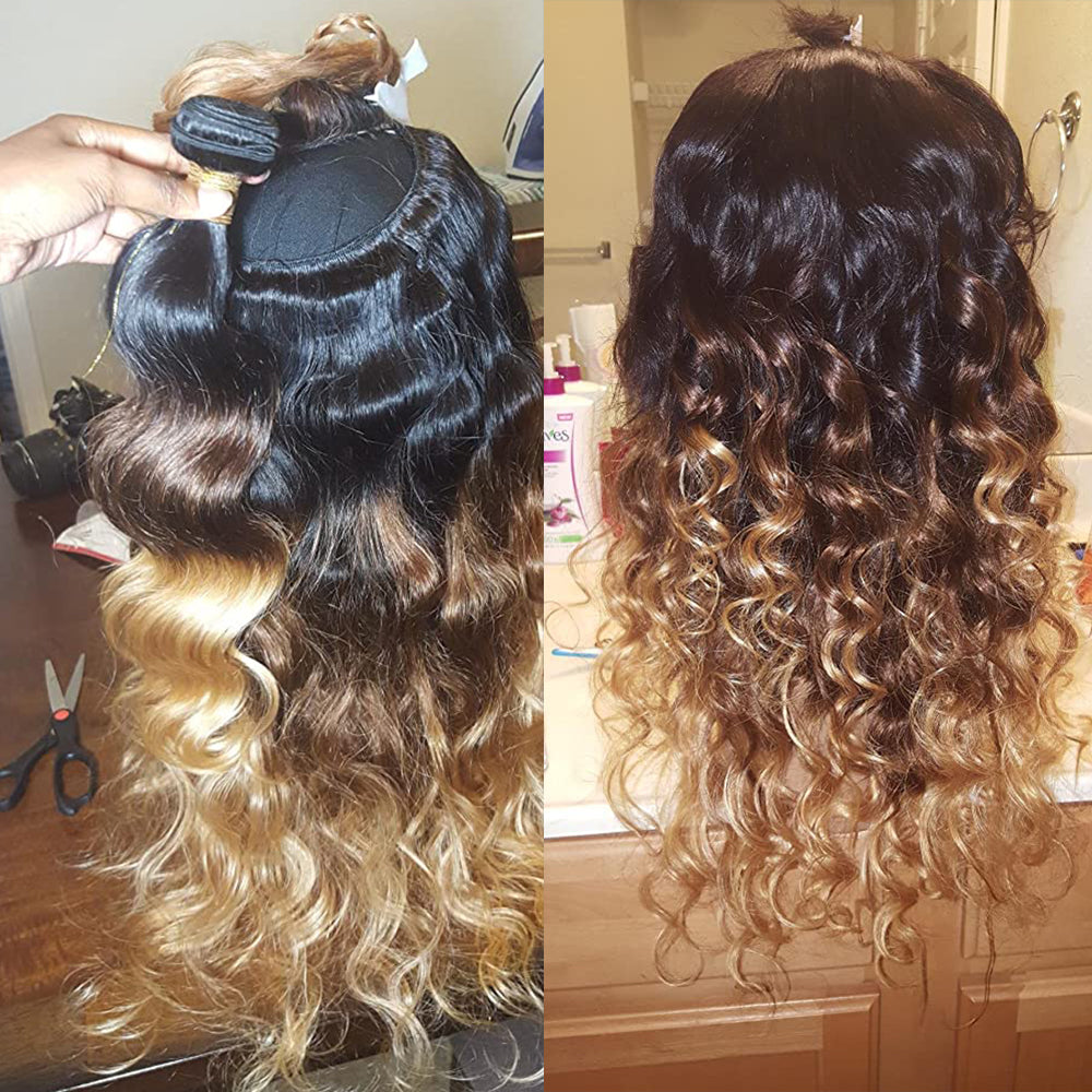 Blonde-1B-4-27-Remy-Ombre-HumanOmbre Bundles and Closure,10A Brazilian Bundles with Closure Virgin Remy Hair Bundles