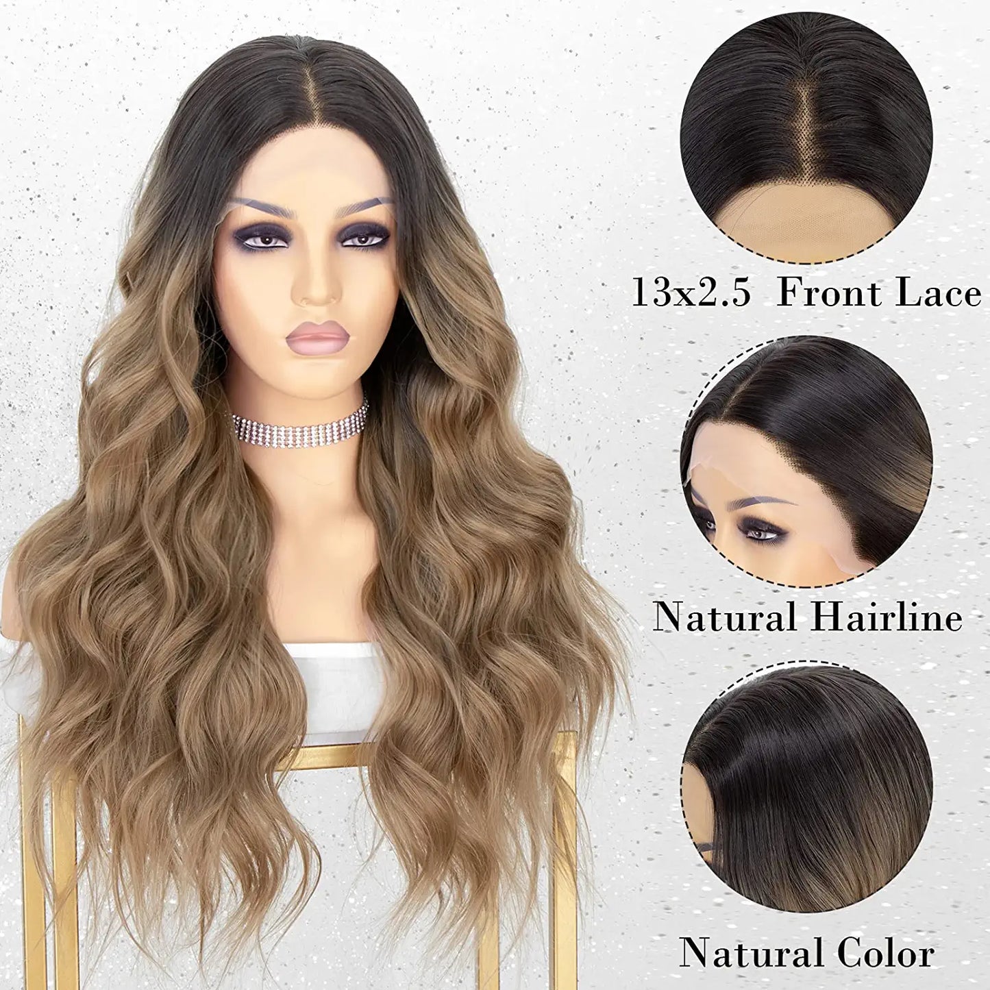 Dark Roots Ombre Long Wavy Hair Wig for Women