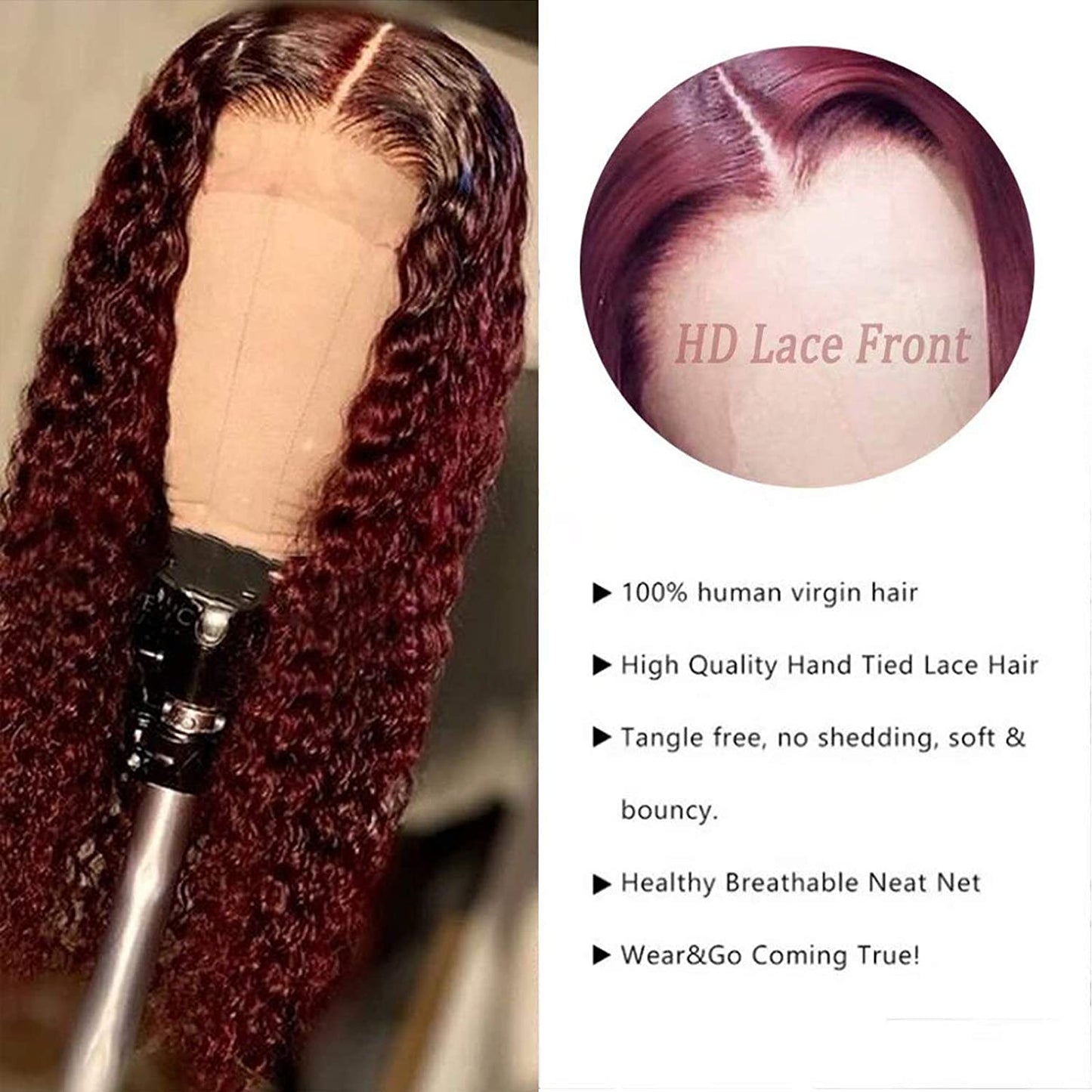 Long Curly 99J Burgundy 13x4 Transparent Lace Human Hair|4x4Closure Wig