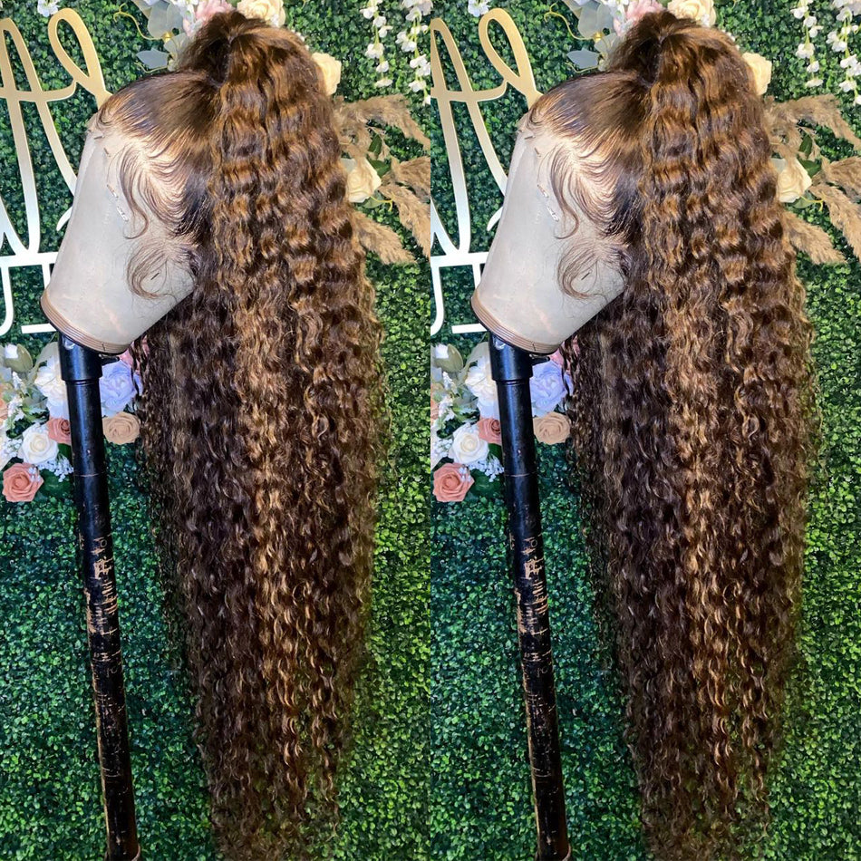 4/27 Colored 13x4 Deep Wave Highlight Ombre Lace Frontal Human Hair Wig